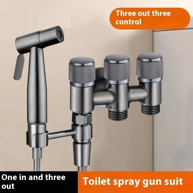 Toilet Fill Valve - Ein-Drei-in-Eins-Toilettenventil mit Sprühpistolenventil, Edelstahl-Einlassventilzubehör für Badezimmer